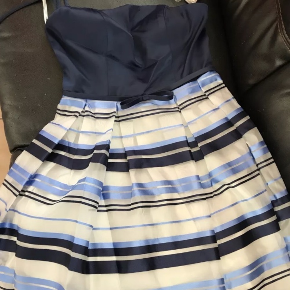 Navy Blue And Striped Cocktail Dress Size 12 NWT